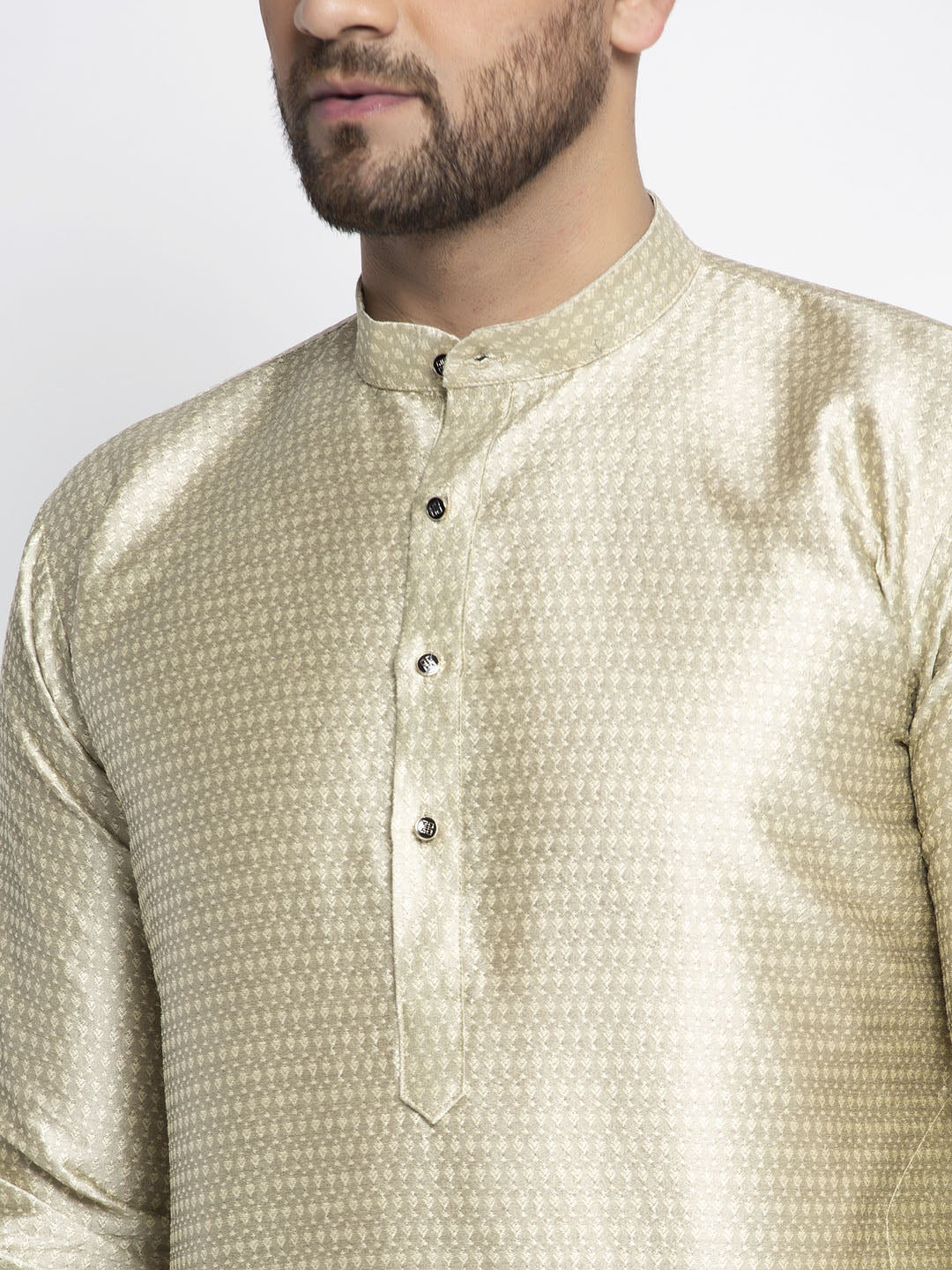 Jompers Men Beige & White Woven Design Kurta Only