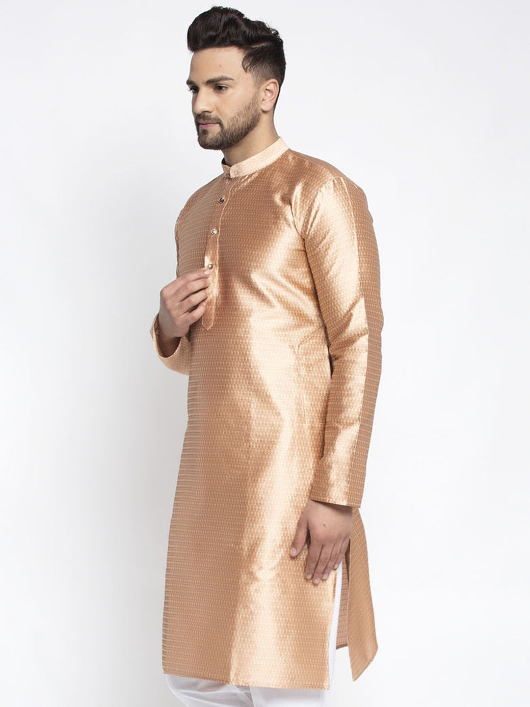 Jompers Men Bronze & White Woven Design Kurta Only