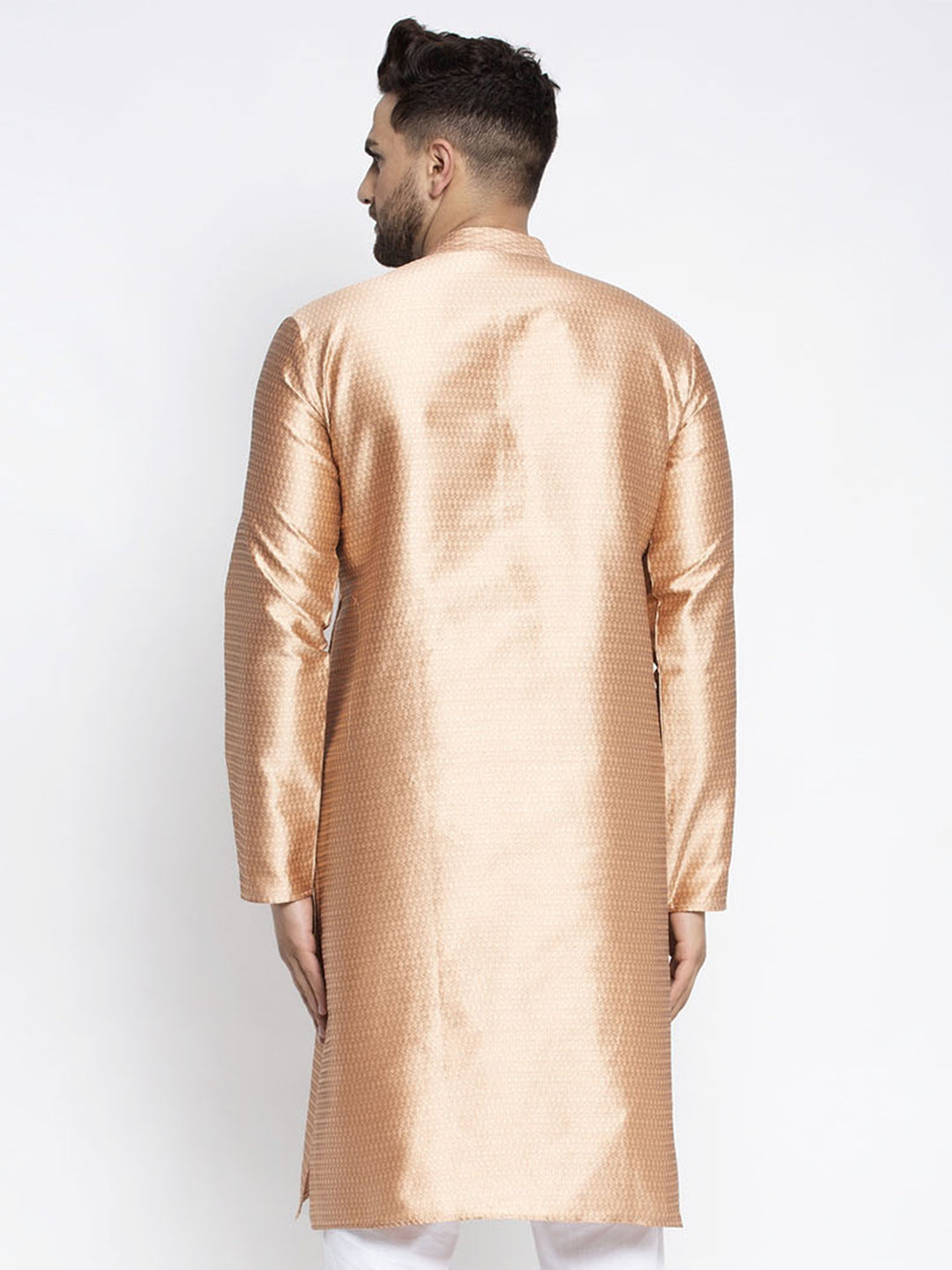 Jompers Men Bronze & White Woven Design Kurta Only