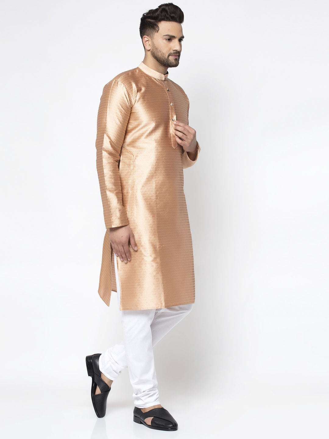 Jompers Men Bronze & White Woven Design Kurta Only
