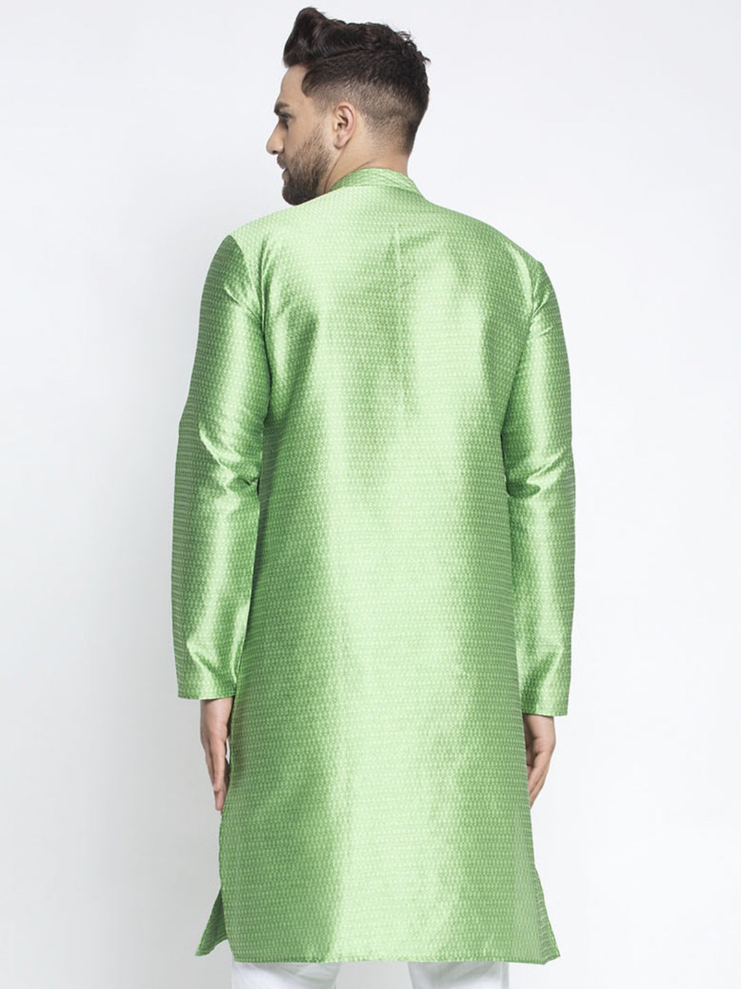 Jompers Men Green And White Woven Design Kurta Only