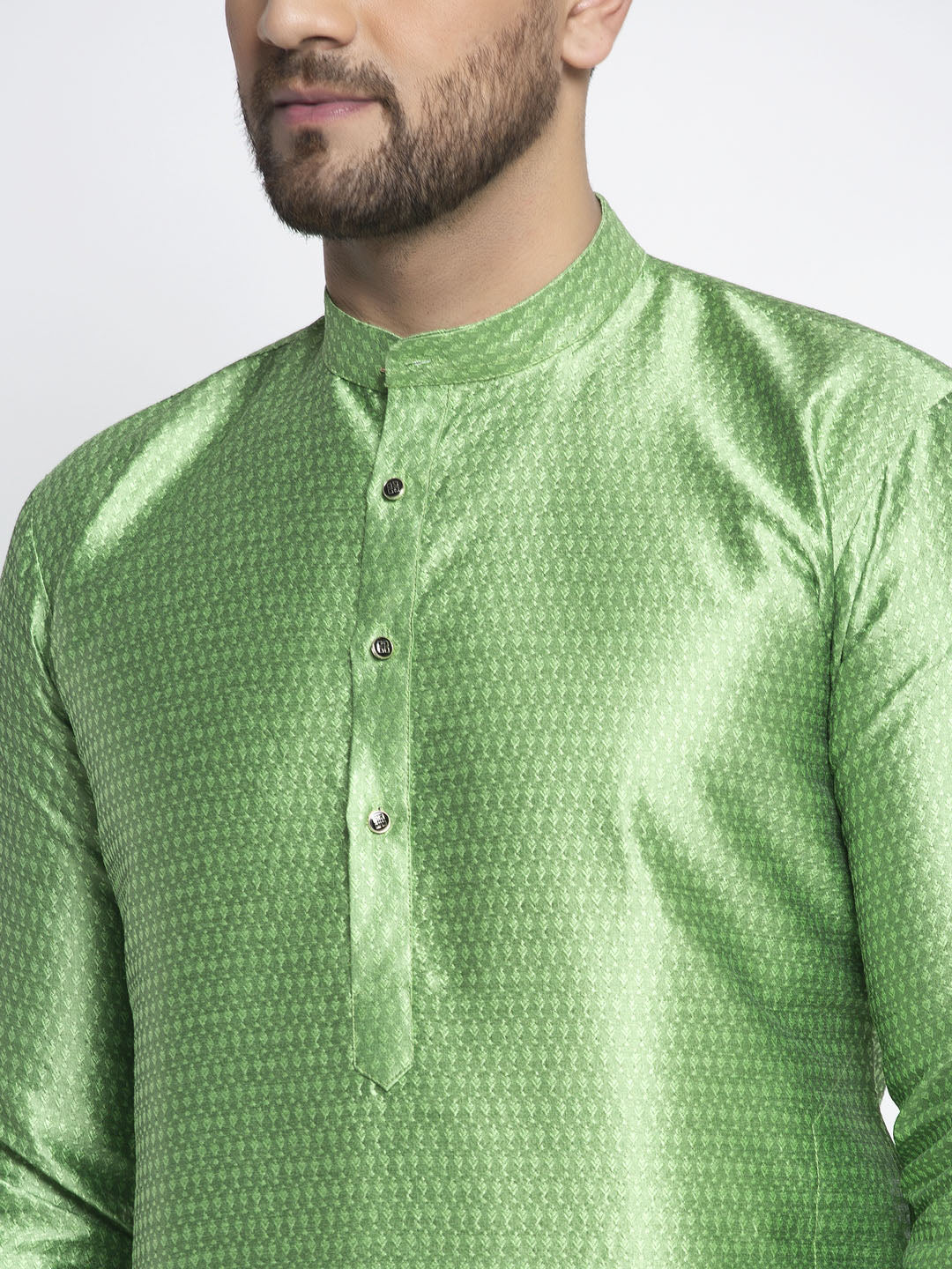 Jompers Men Green And White Woven Design Kurta Only