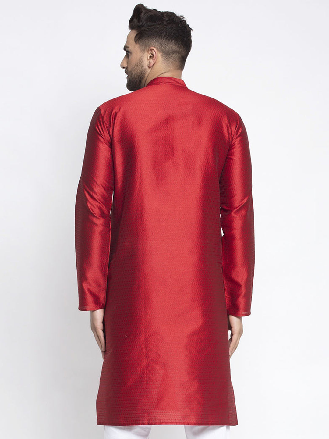 Jompers Men Maroon And White Woven Design Kurta Only