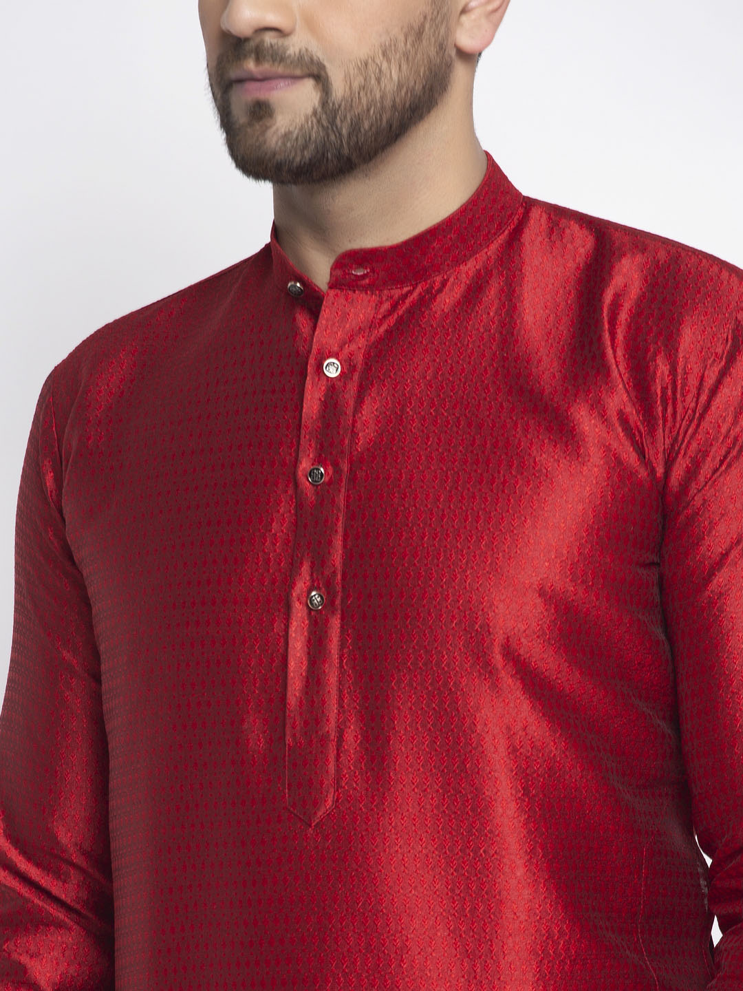 Jompers Men Maroon And White Woven Design Kurta Only