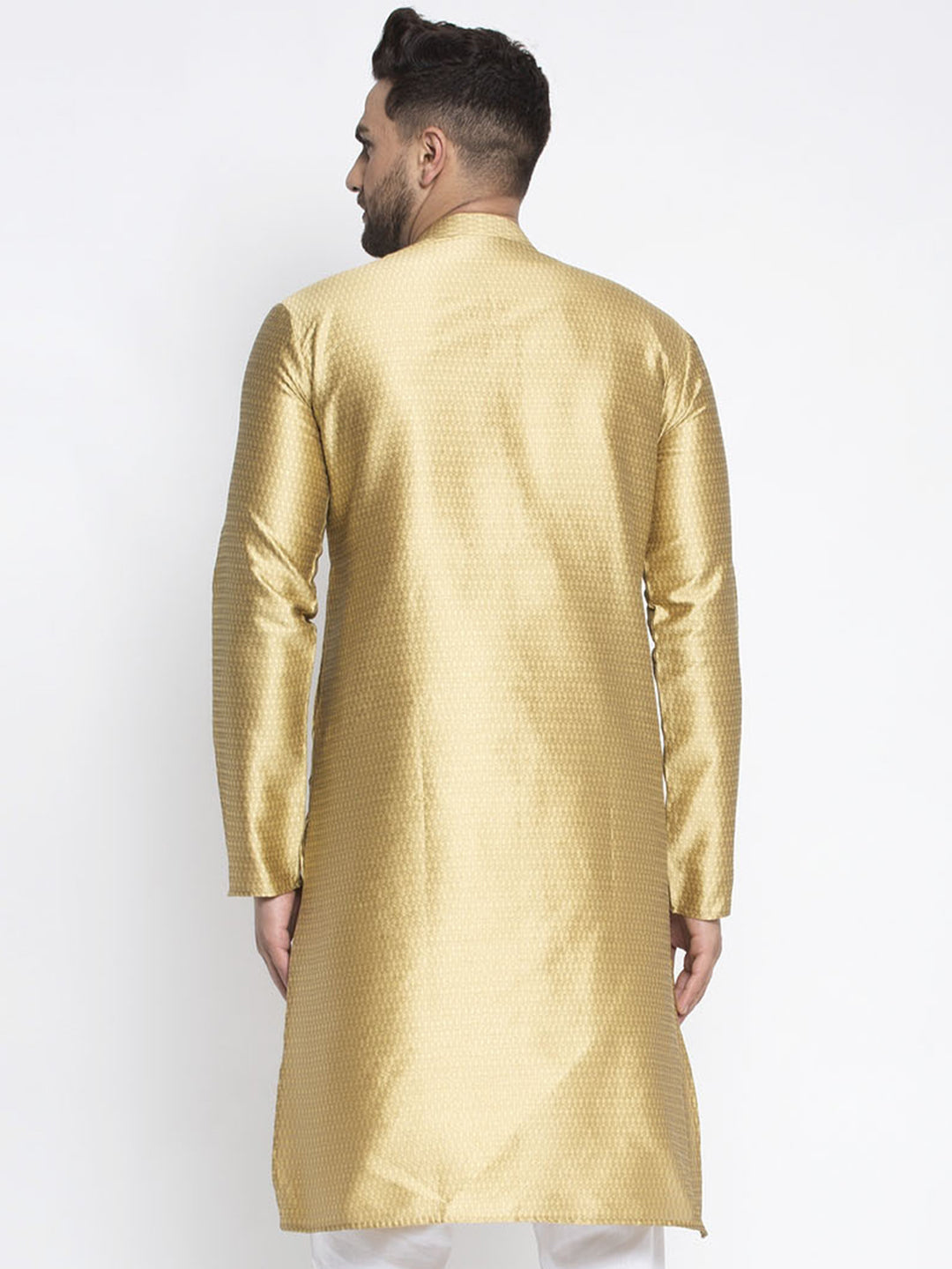 Jompers Men Mustard and Gold Design Kurta Only