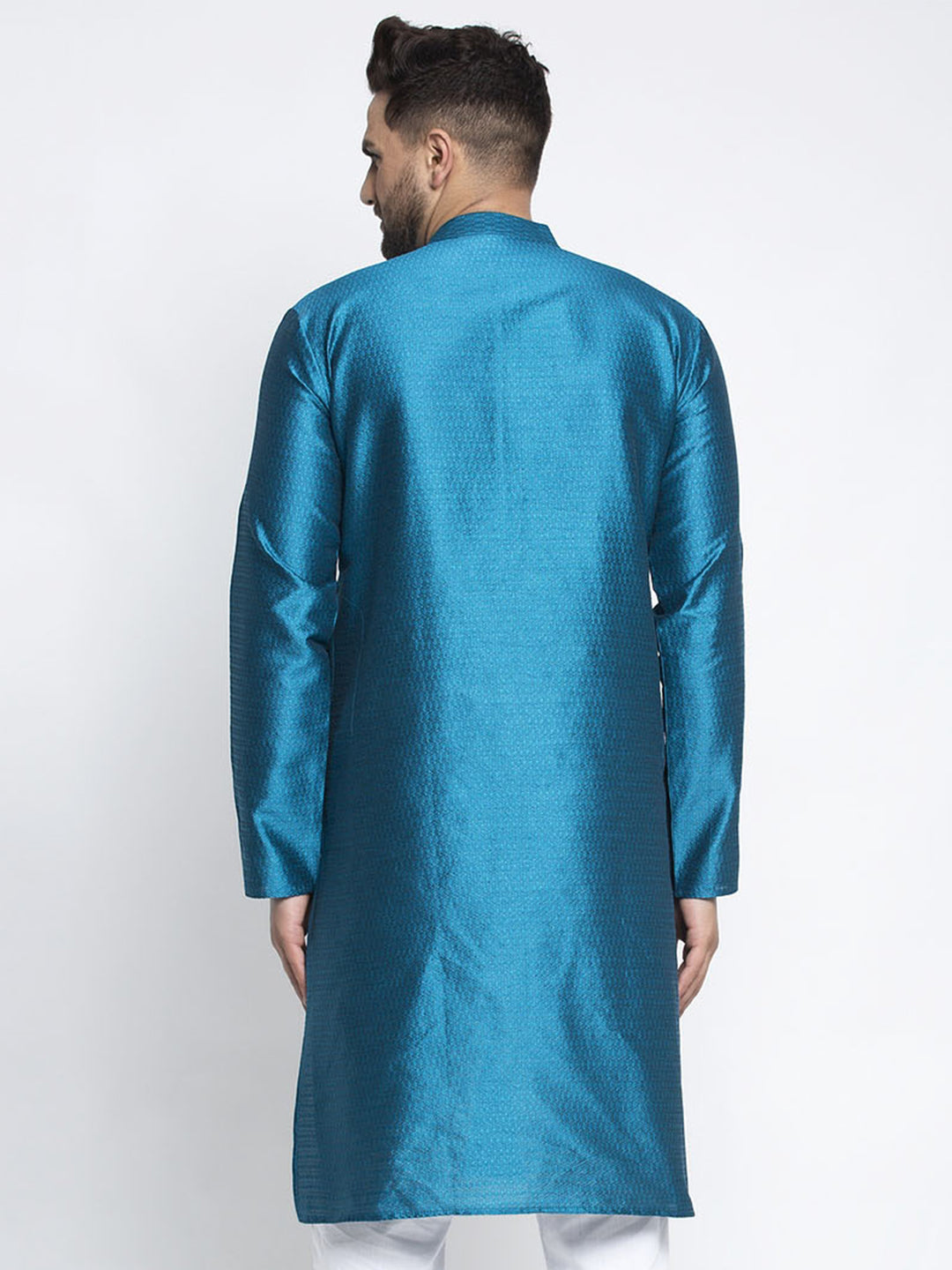 Jompers Men Blue & White Woven Design Kurta Only