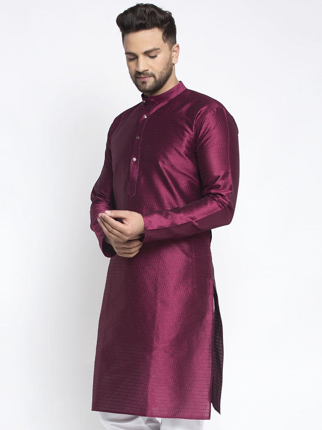 Jompers Men Purple & White Woven Design Kurta Only