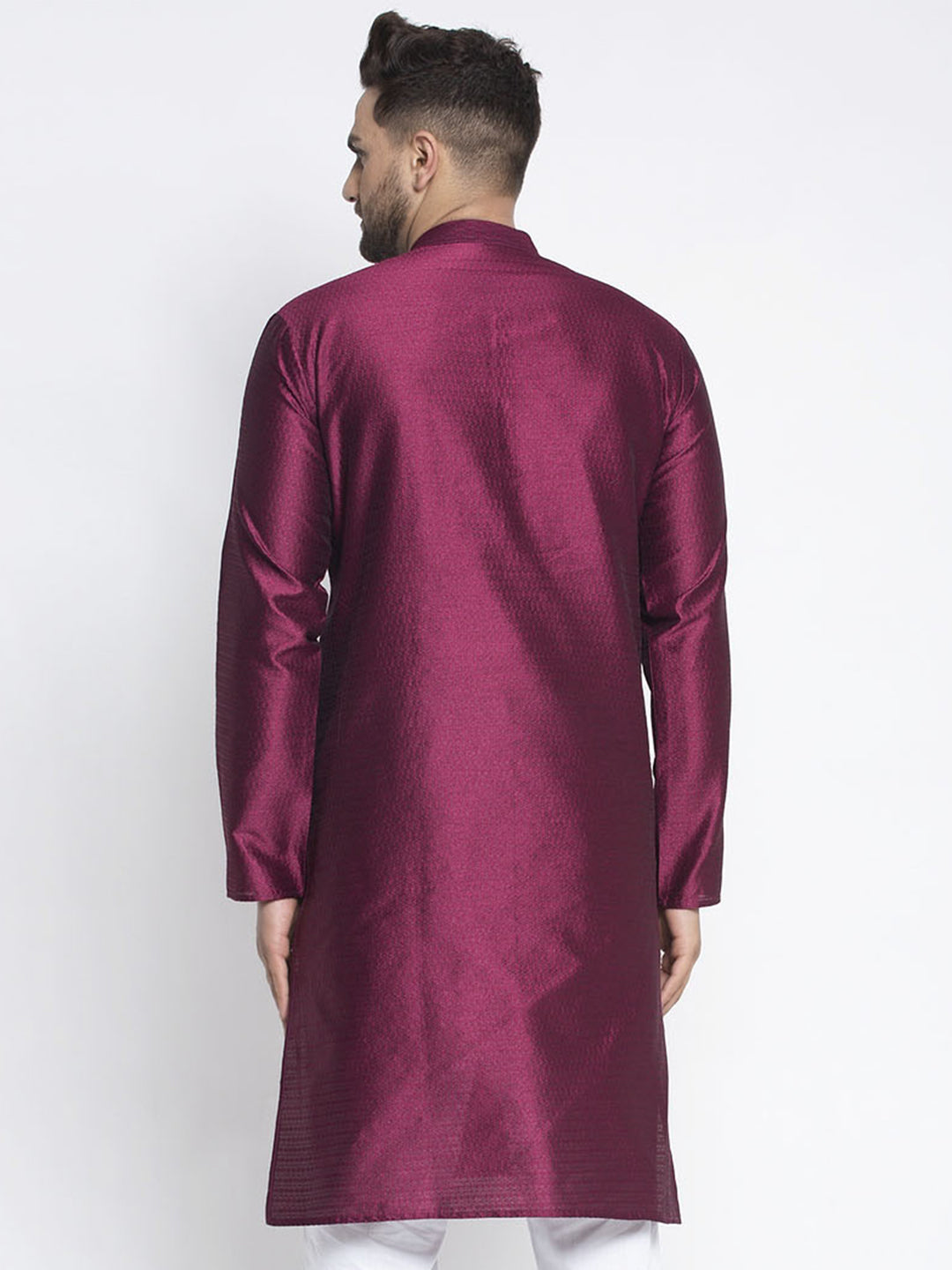 Jompers Men Purple & White Woven Design Kurta Only
