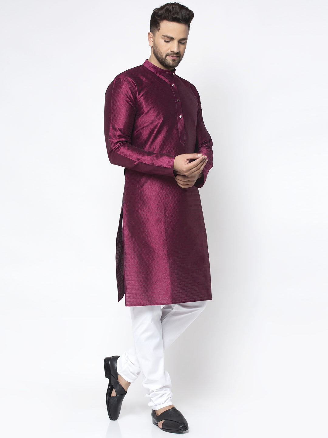 Jompers Men Purple & White Woven Design Kurta Only