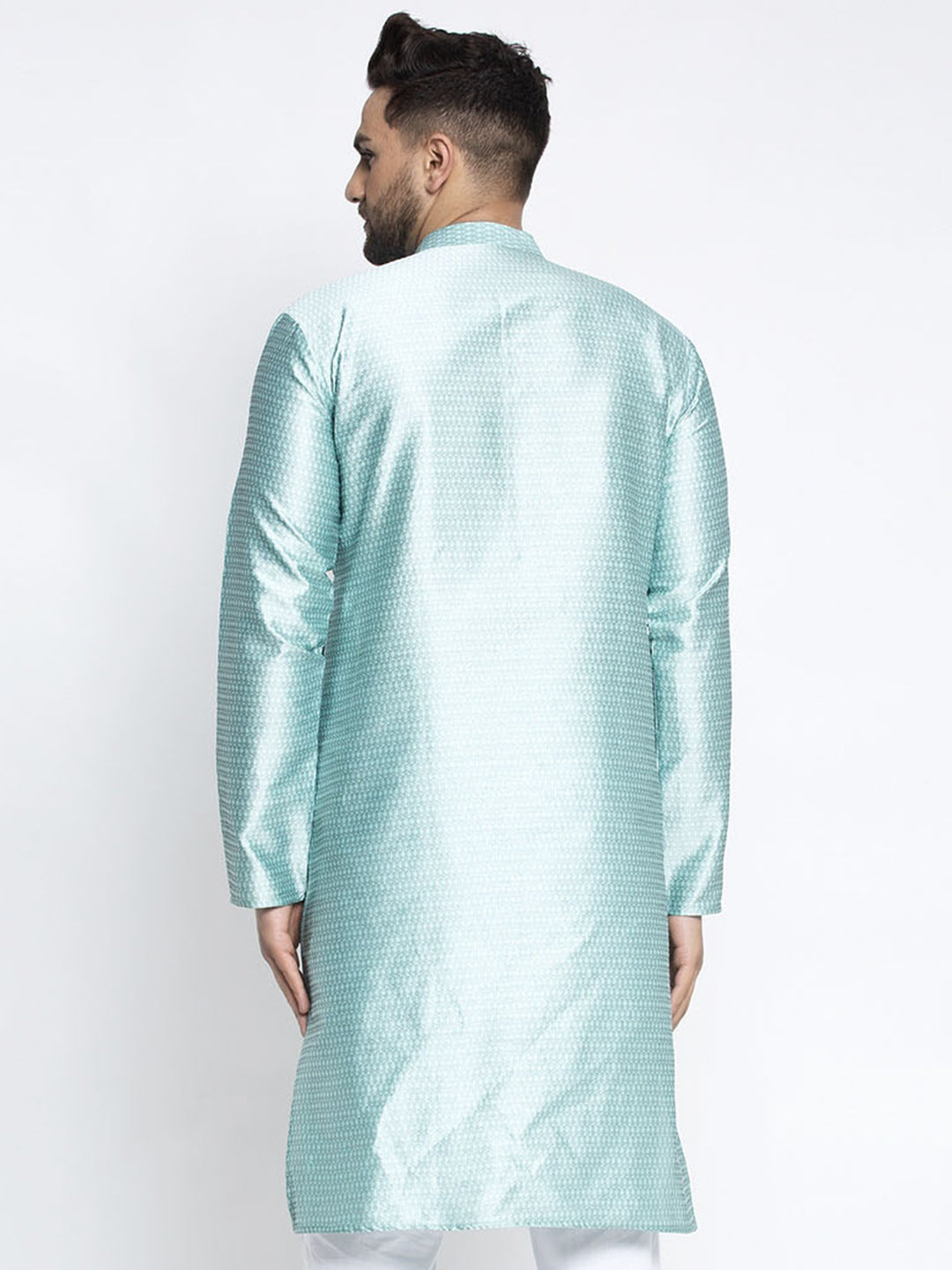 Jompers Men Sky Blue & White Woven Design Kurta Only