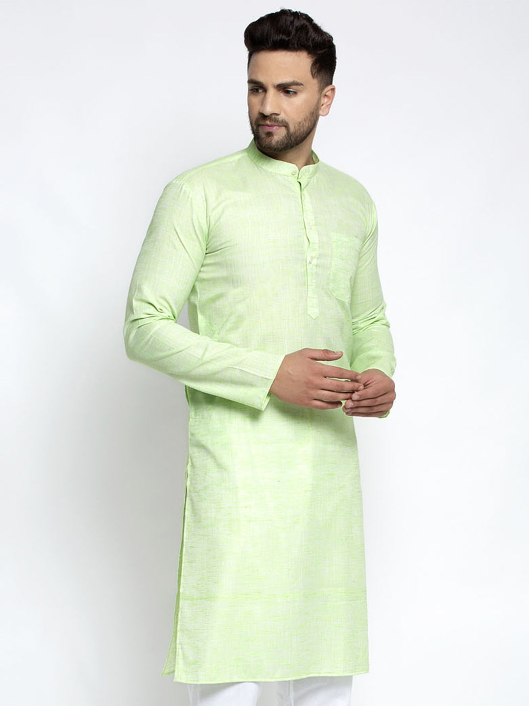 Jompers Men Green & White Self Design Kurta Only