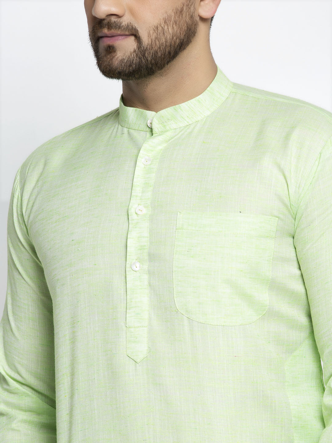 Jompers Men Green & White Self Design Kurta Only