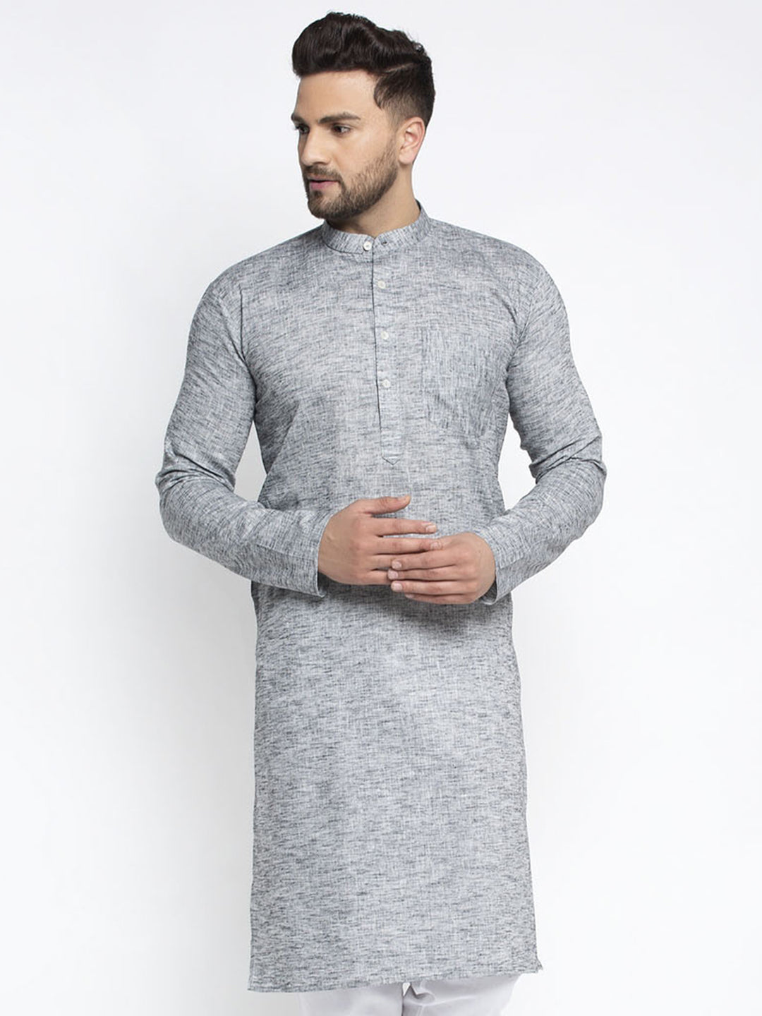 Jompers Men Grey & White Self Design Kurta Only
