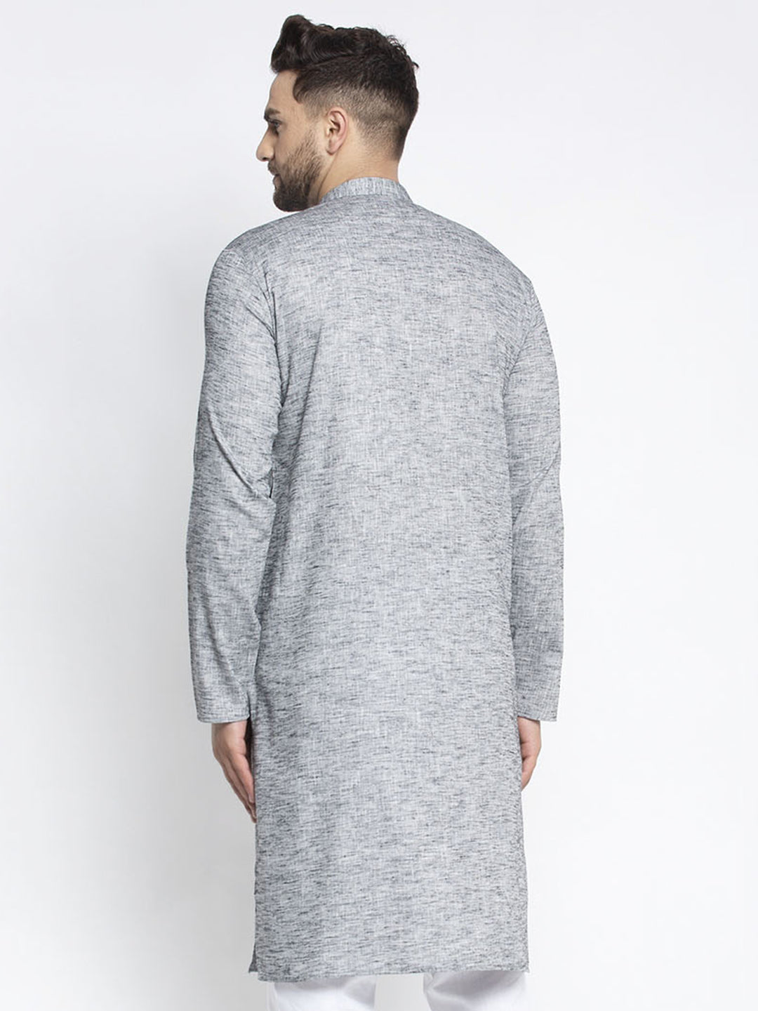 Jompers Men Grey & White Self Design Kurta Only