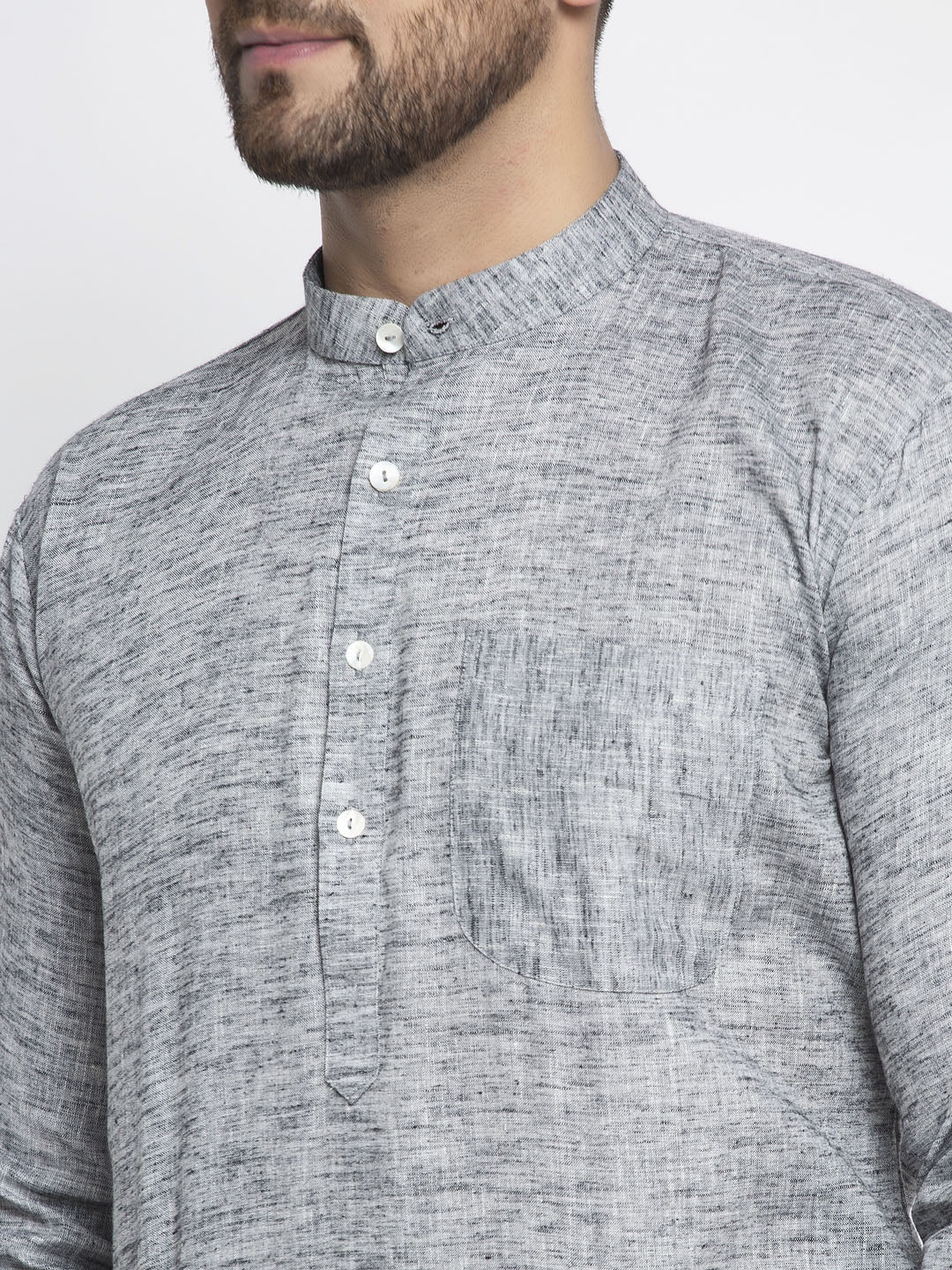 Jompers Men Grey & White Self Design Kurta Only