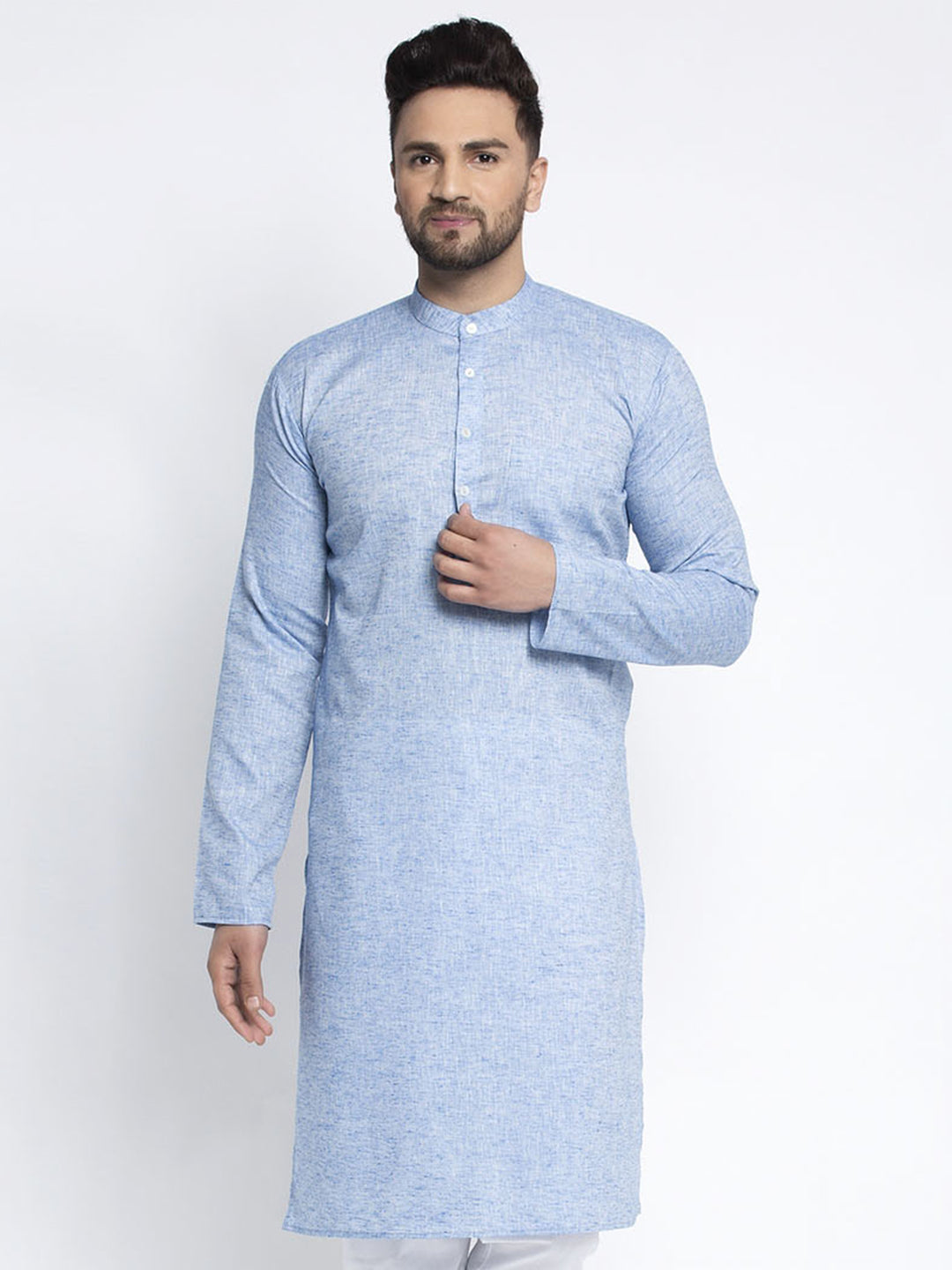 Jompers Men Blue & White Self Design Kurta Only