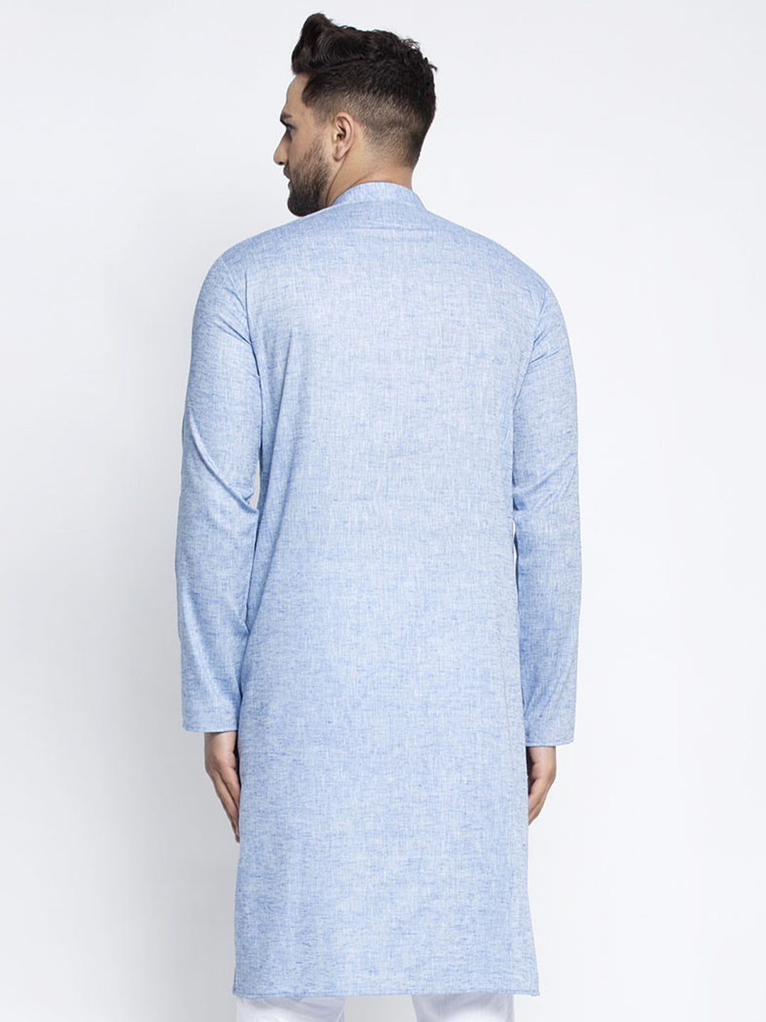 Jompers Men Blue & White Self Design Kurta Only