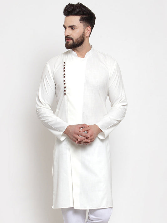 Jompers Men's White Solid Kurta Only