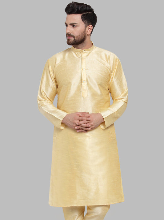 Jompers Men Golden Solid Kurta Only