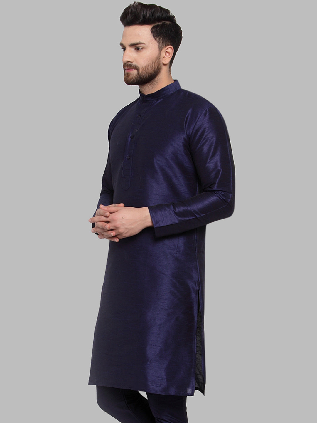 Jompers Men Navy-Blue Solid Kurta Only