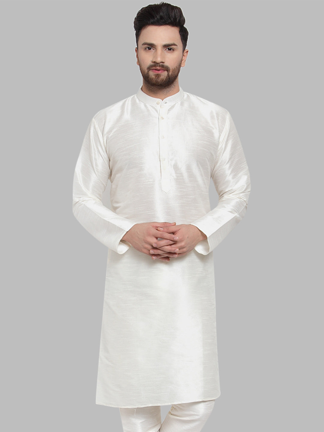 Jompers Men's White Solid Mandarin Collar Kurta Only