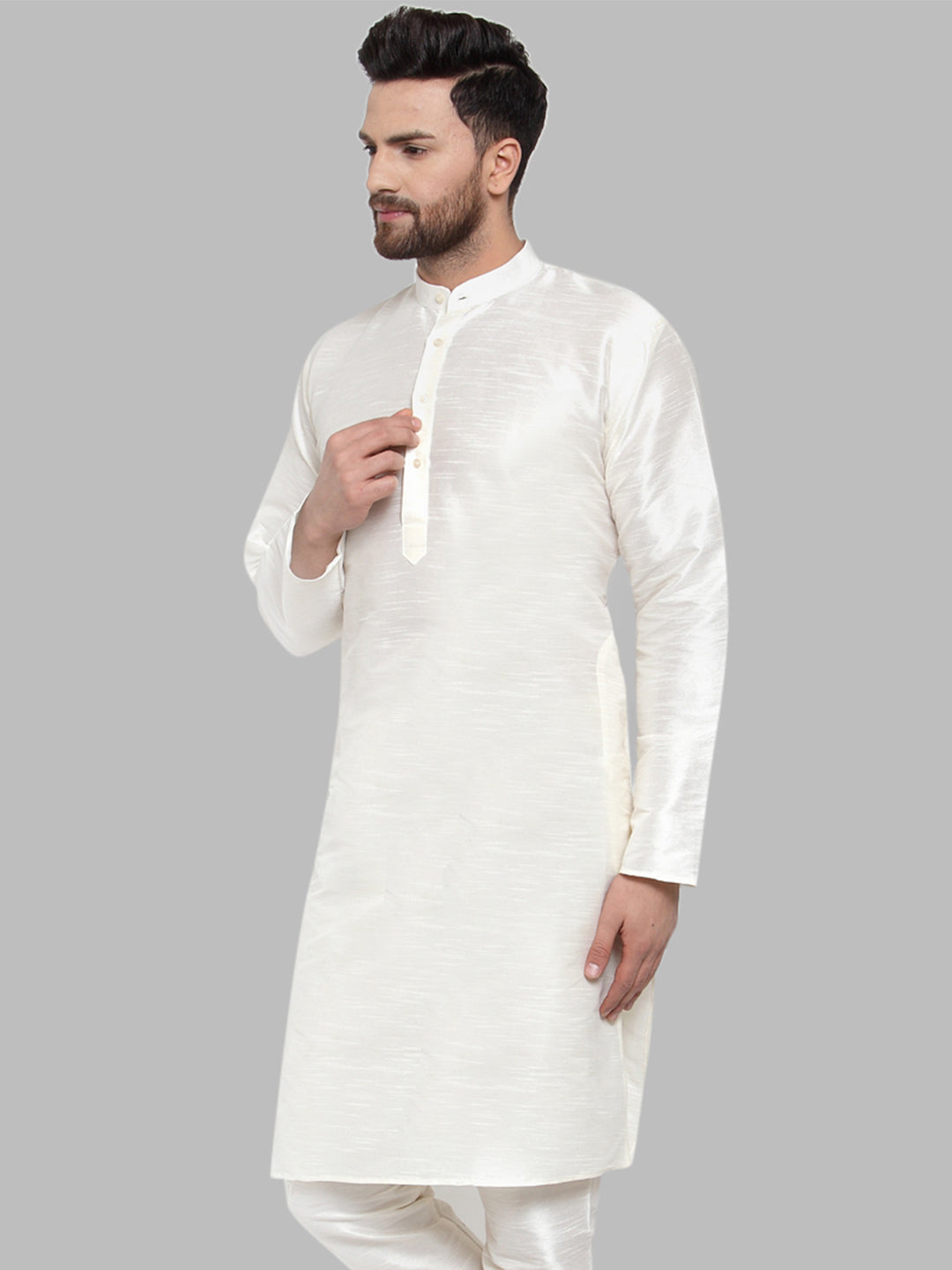 Jompers Men's White Solid Mandarin Collar Kurta Only