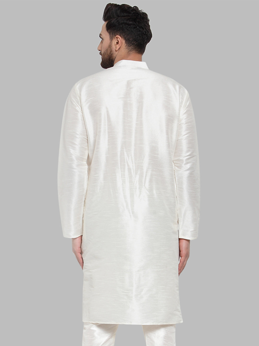 Jompers Men's White Solid Mandarin Collar Kurta Only