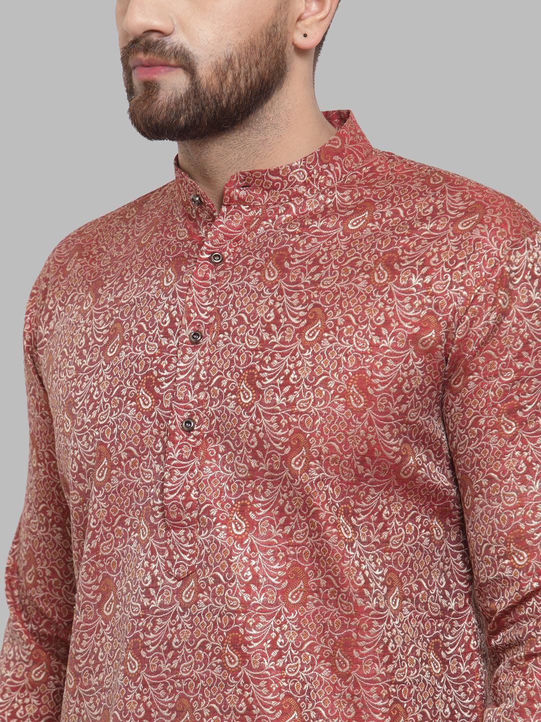 Jompers Men Maroon & White Woven Design Kurta Only