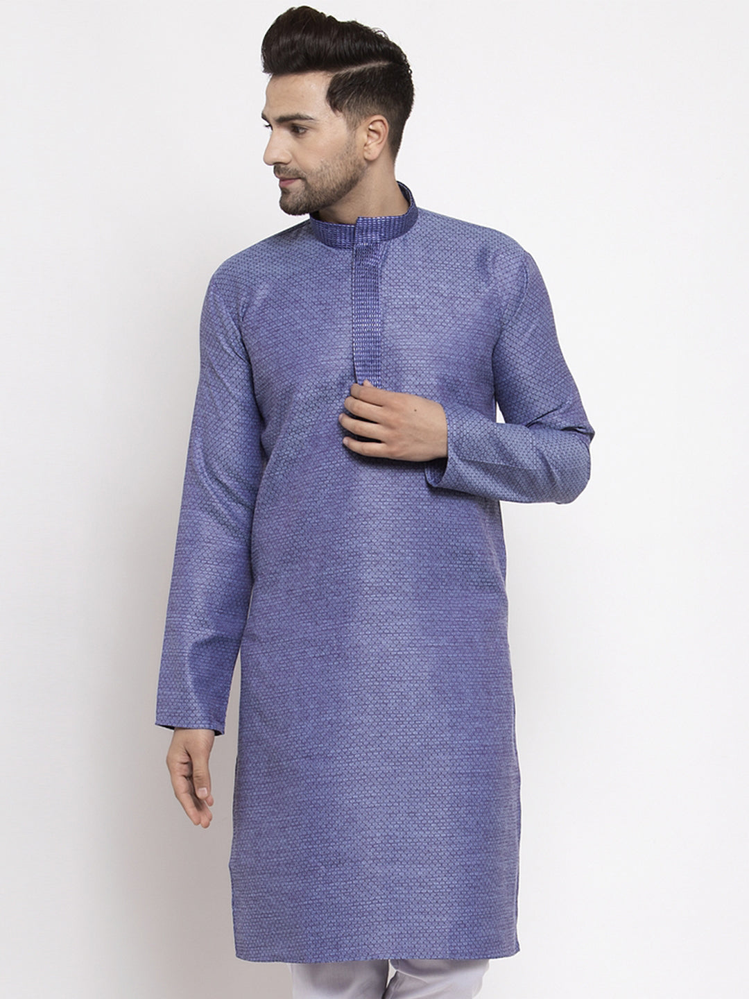Jompers Men Blue Embroidered Kurta Only