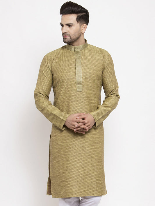Jompers Men Olive Green Embroidered Kurta Only