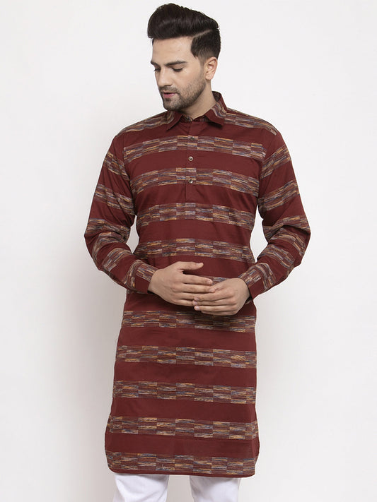 Jompers Men Brown Woven Design Kurta Only
