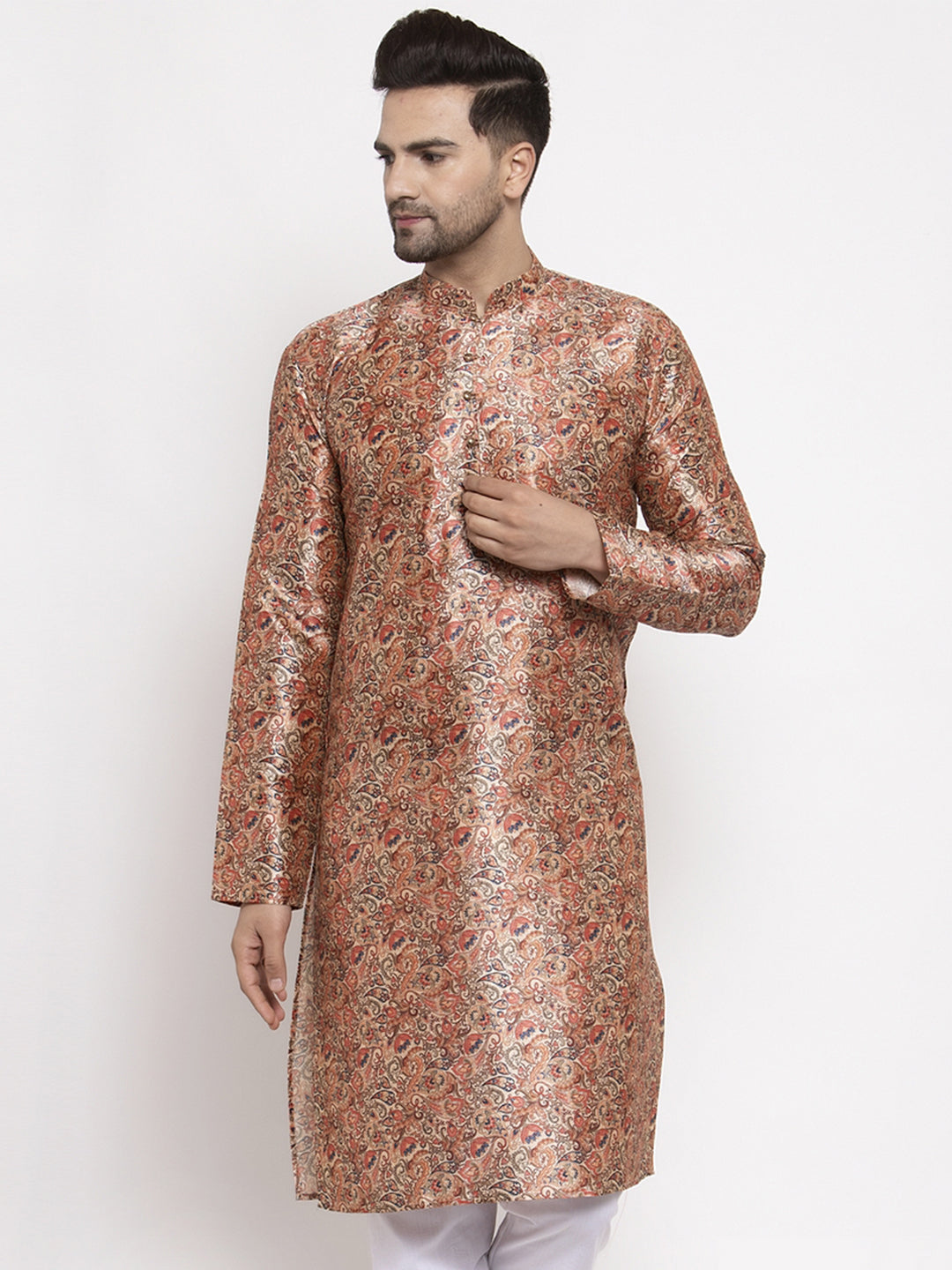 Jompers Men Golden Printed Kurta Only