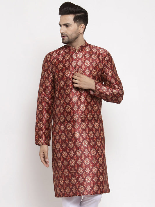 Jompers Men Maroon Printed Kurta Only