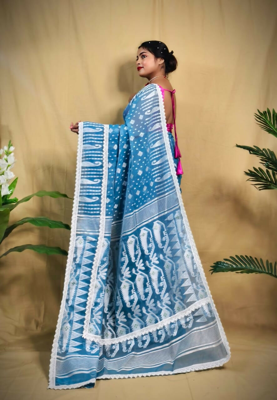 Exclusive Collection Beautiful Light Blue Jaal Jamdani Grab2Buy 