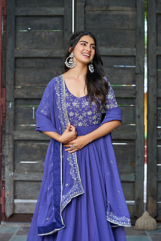 Lehenga Mart Premium Readymade Gown With Dupatta Set For Women-Blue