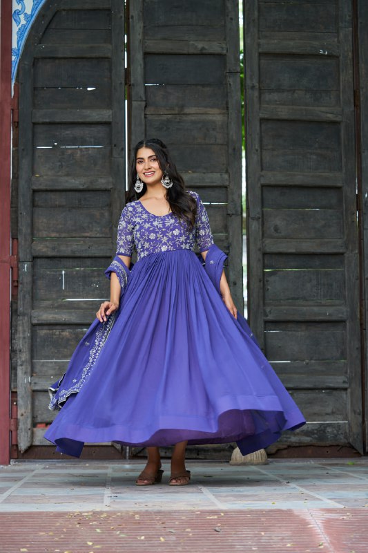 Lehenga Mart Premium Readymade Gown With Dupatta Set For Women-Blue