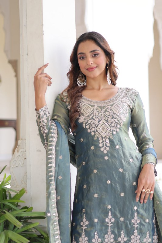 Lehenga Mart Premium Readymade Top Sharara With Dupatta Set For Women-Grey