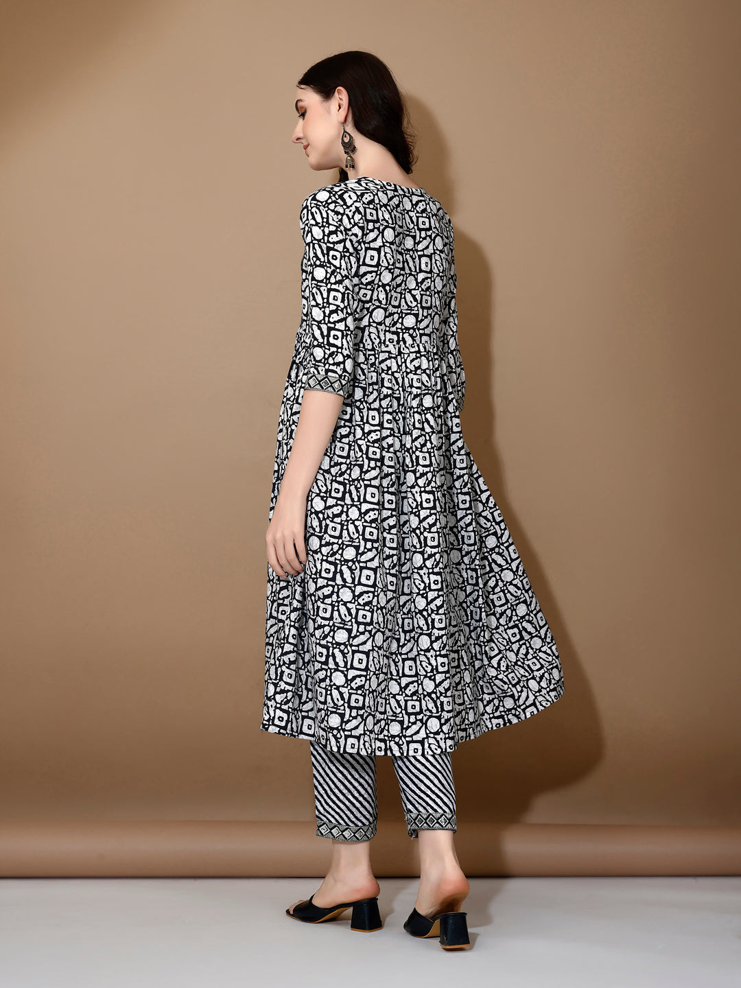 Embroidered & Printed Nyra Cut Kurta With Pant & Dupatta, Black - Hiral Fashion