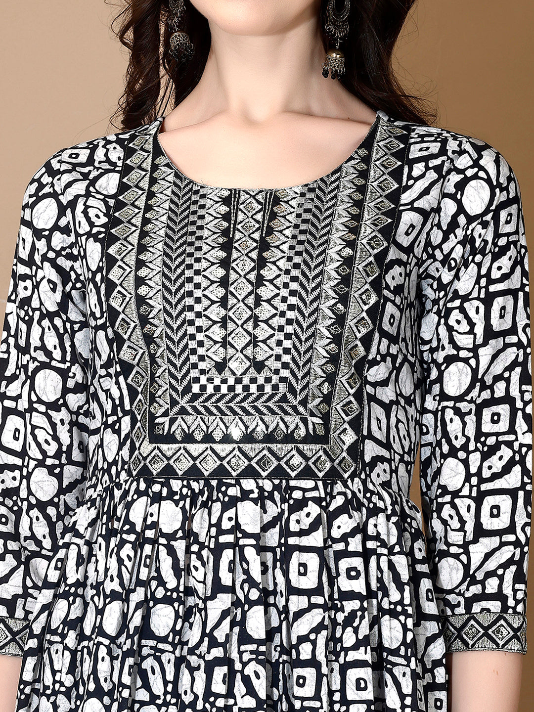 Embroidered & Printed Nyra Cut Kurta With Pant & Dupatta, Black - Hiral Fashion