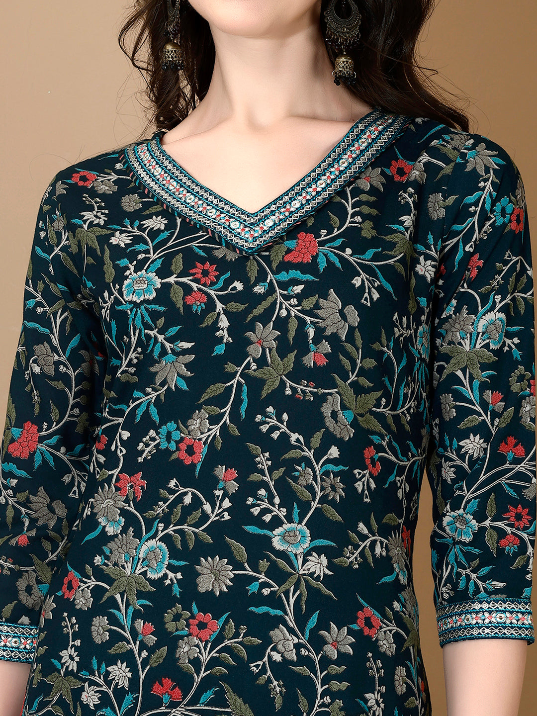 Embroidered & Printed Nyra Cut Kurta With Pant & Dupatta, Blue - Hiral Fashion