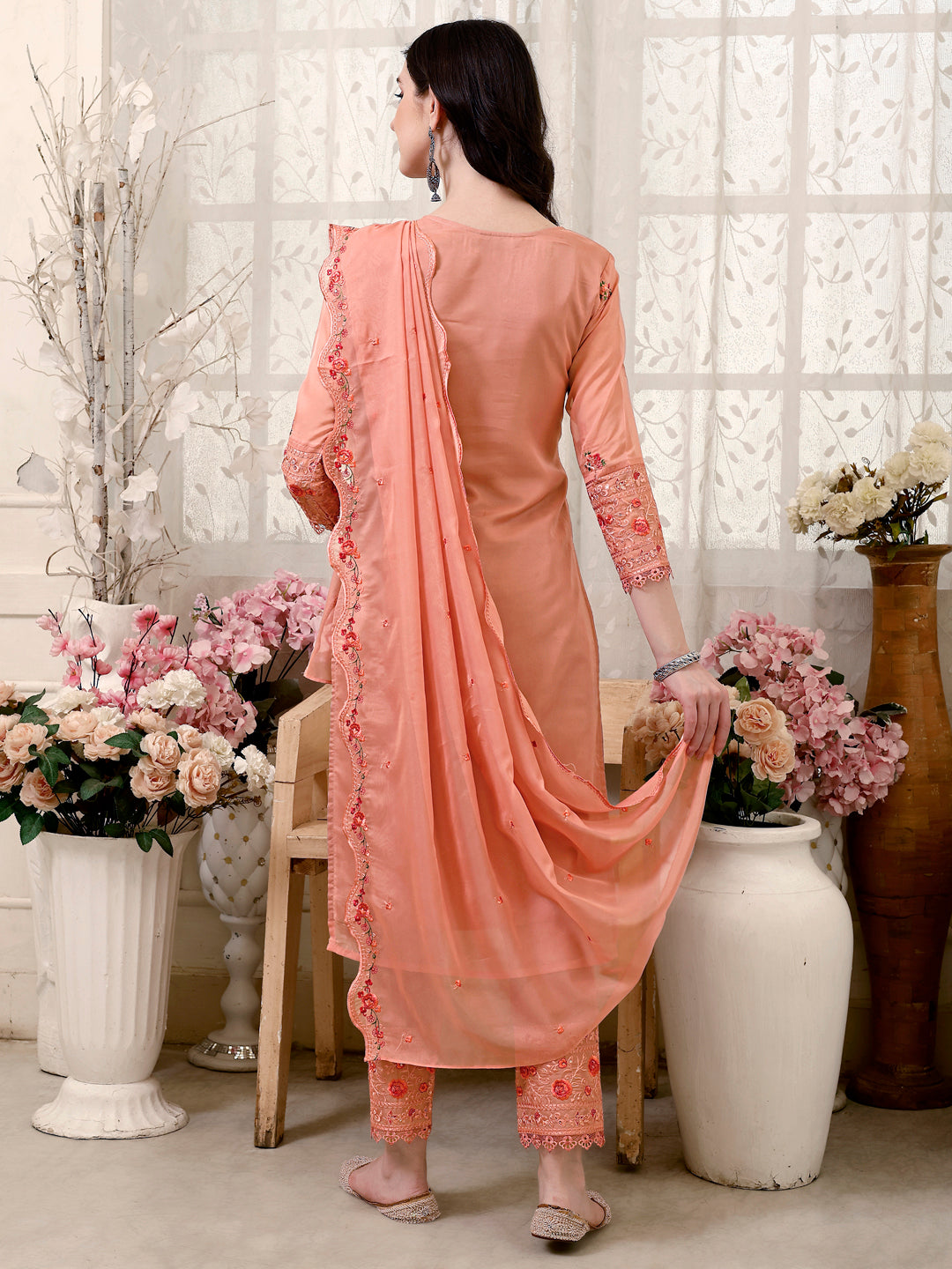 Pakistani Embroidered Kurta With Embroidered Pant & Embroidered Dupatta Premium Luxury, Multicolor - Hiral Fashion