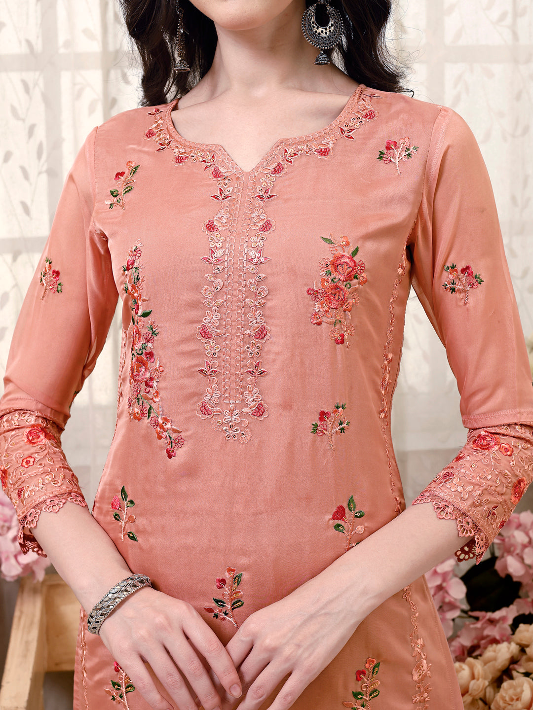 Pakistani Embroidered Kurta With Embroidered Pant & Embroidered Dupatta Premium Luxury, Multicolor - Hiral Fashion