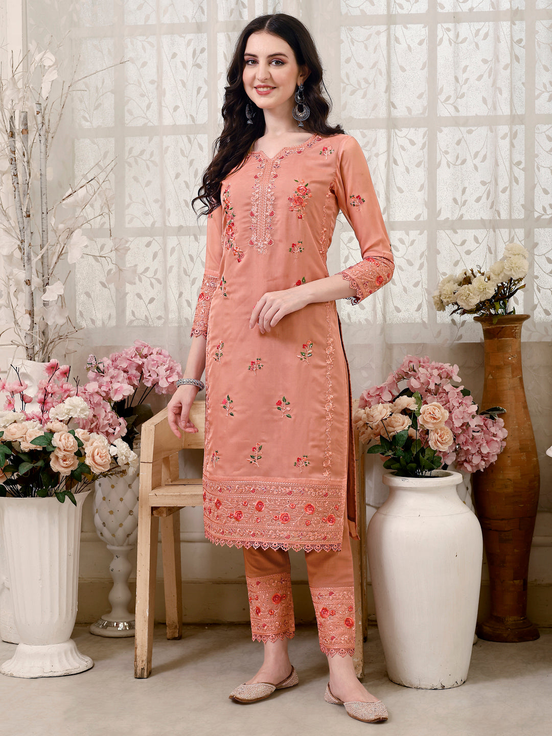 Pakistani Embroidered Kurta With Embroidered Pant & Embroidered Dupatta Premium Luxury, Multicolor - Hiral Fashion