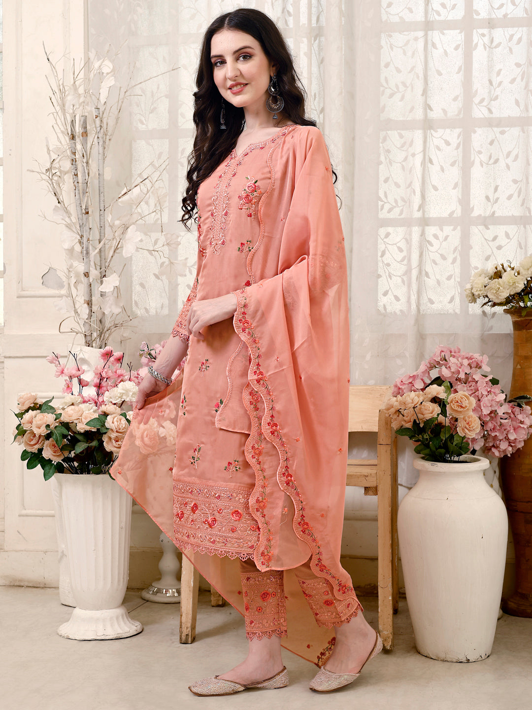 Pakistani Embroidered Kurta With Embroidered Pant & Embroidered Dupatta Premium Luxury, Multicolor - Hiral Fashion