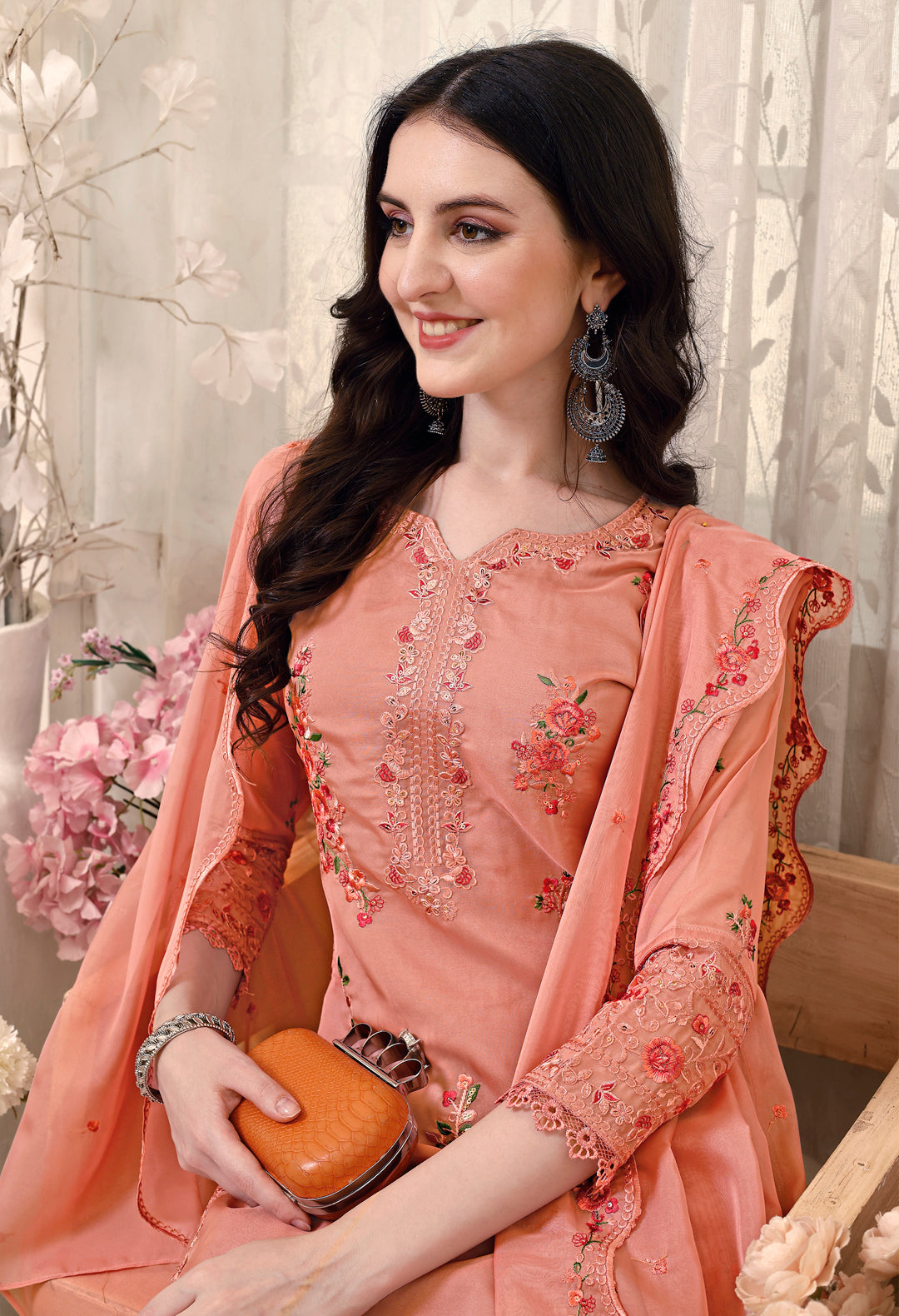 Pakistani Embroidered Kurta With Embroidered Pant & Embroidered Dupatta Premium Luxury, Multicolor - Hiral Fashion