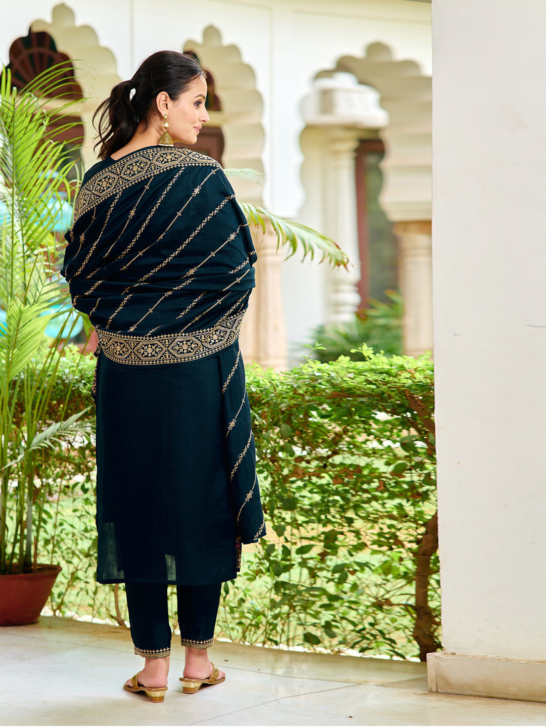 Embroidered Kurta With Pant & Embroidered Dupatta, Navy Blue - Hiral Fashion