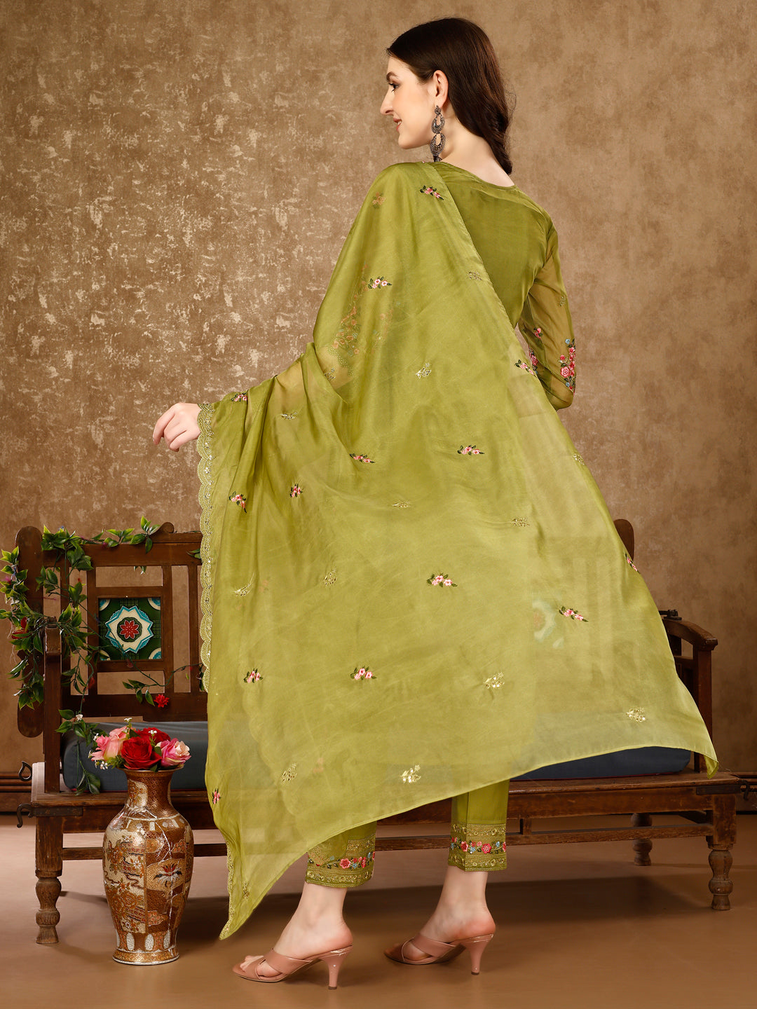 Pakistani Embroidered Organza Kurta With Pant & Embroidered Dupatta Luxury Premium, Multicolor - Hiral Fashion
