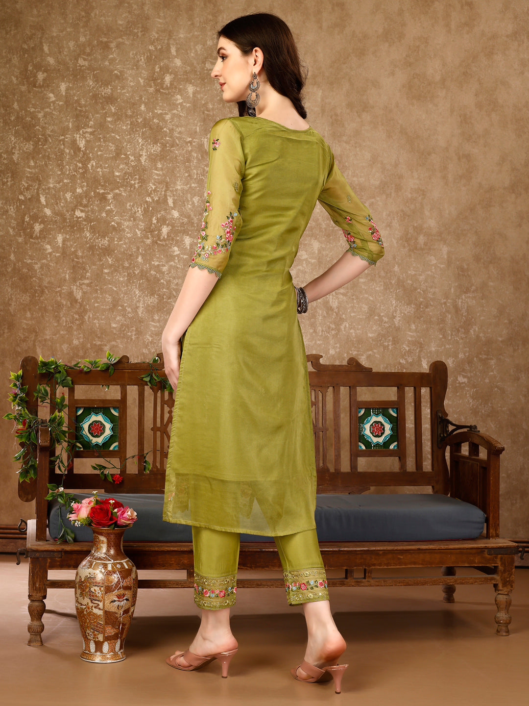 Pakistani Embroidered Organza Kurta With Pant & Embroidered Dupatta Luxury Premium, Multicolor - Hiral Fashion