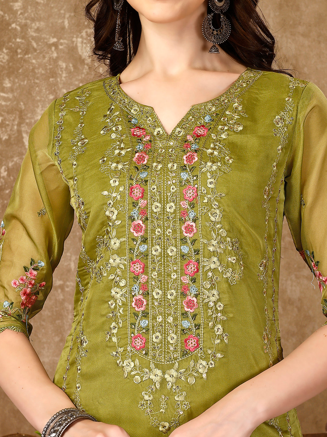 Pakistani Embroidered Organza Kurta With Pant & Embroidered Dupatta Luxury Premium, Multicolor - Hiral Fashion