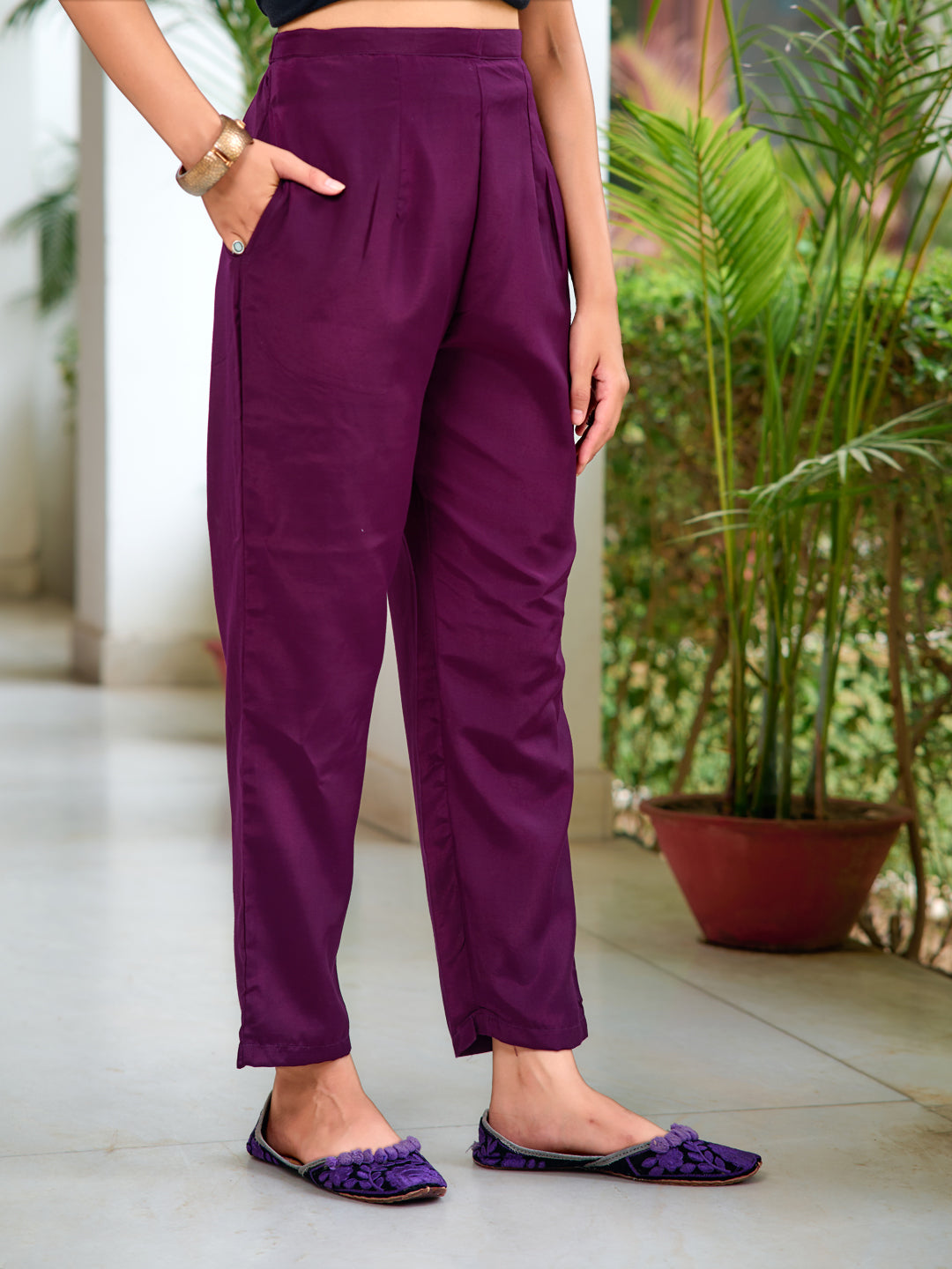 Embroidered Kurta With Pant & Printed Dupatta, Wine - Hiral Fashion